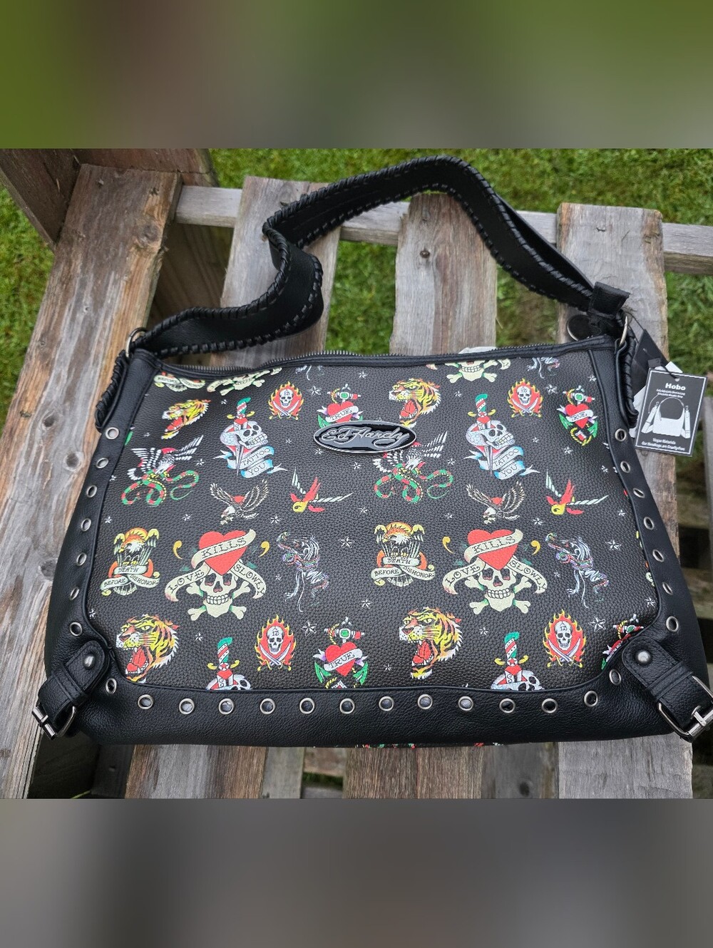 Ed Hardy Black Tattoo Print Shoulder Bag